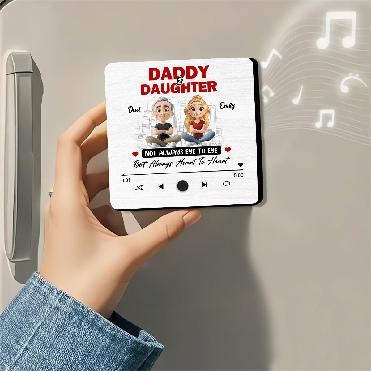 Dad and Daughter Always Connect - Personalized Custom Music Fridge Magnet
