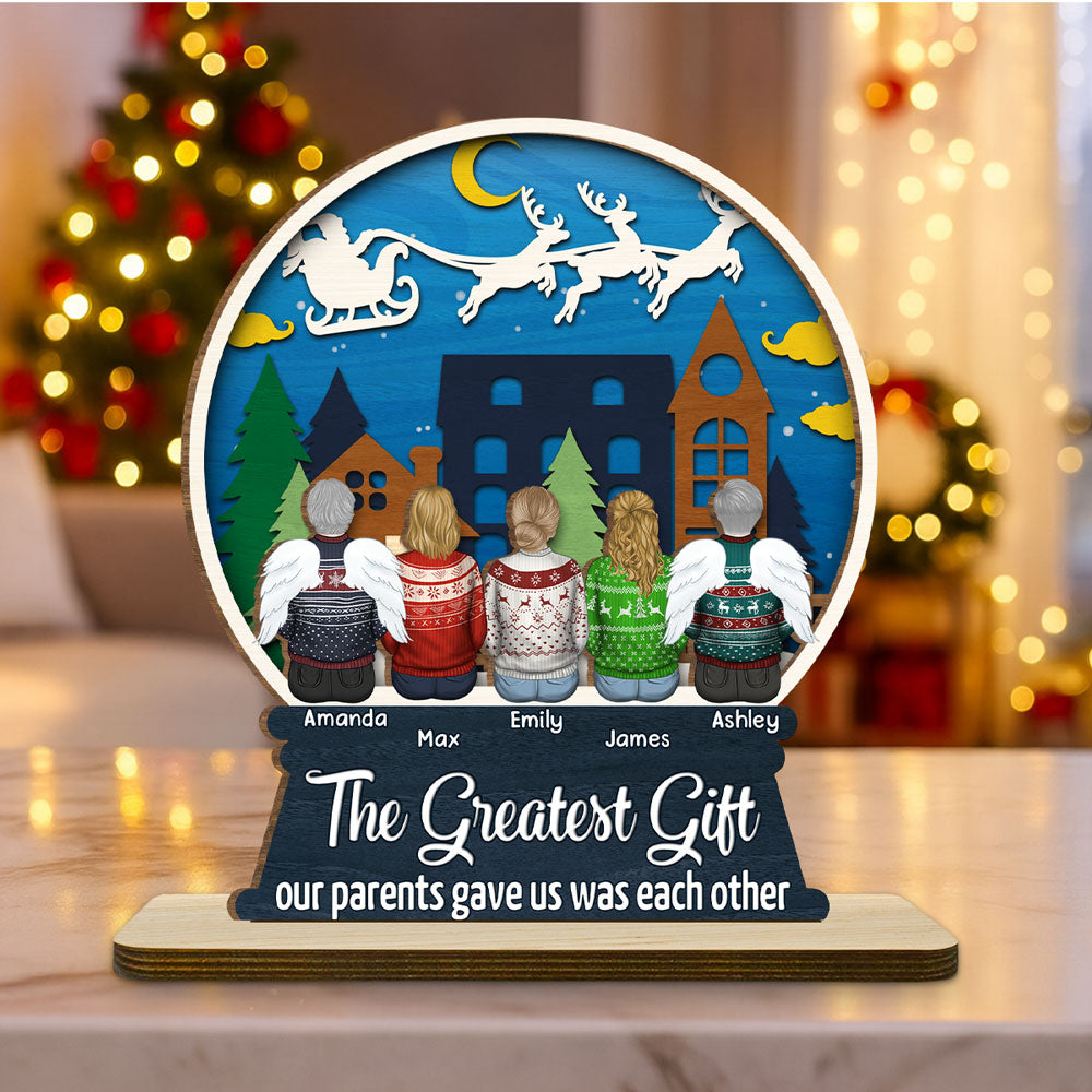 Sibling Snowglobe - Personalized Custom 2-Layer Wood Plaque With Flat Base