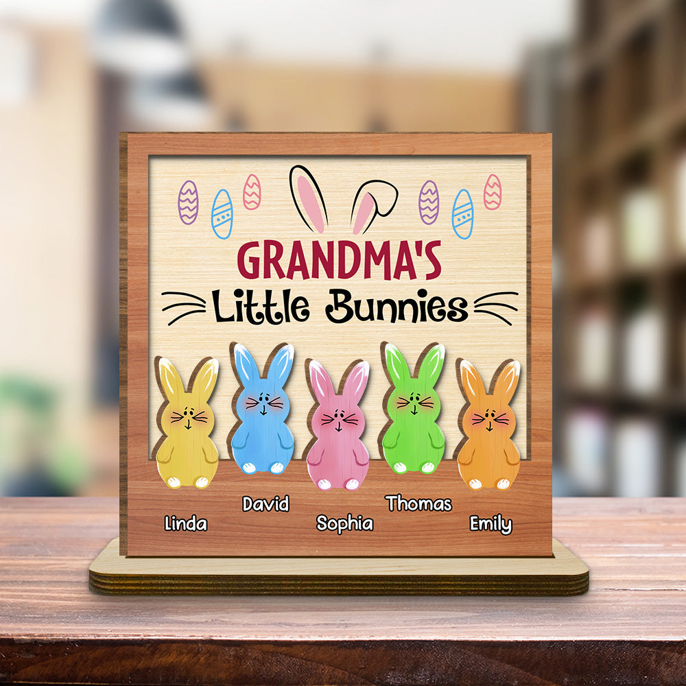 Little Bunnies - Personalized Custom 2-Layer Wood Plaque With Flat Base