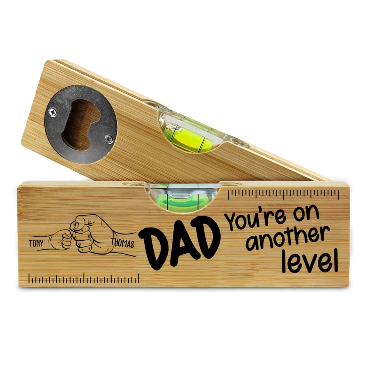 Dad Fist Bump - Personalized Custom Engraved Wooden Spirit Level Bottle Opener