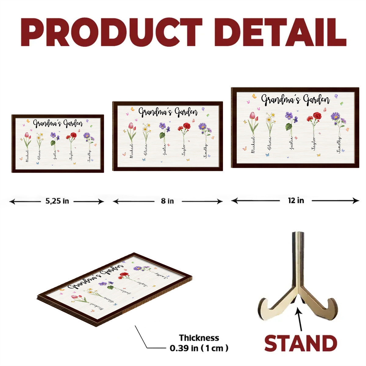 Flower With Family Names - Personalized Custom Wooden Plaque