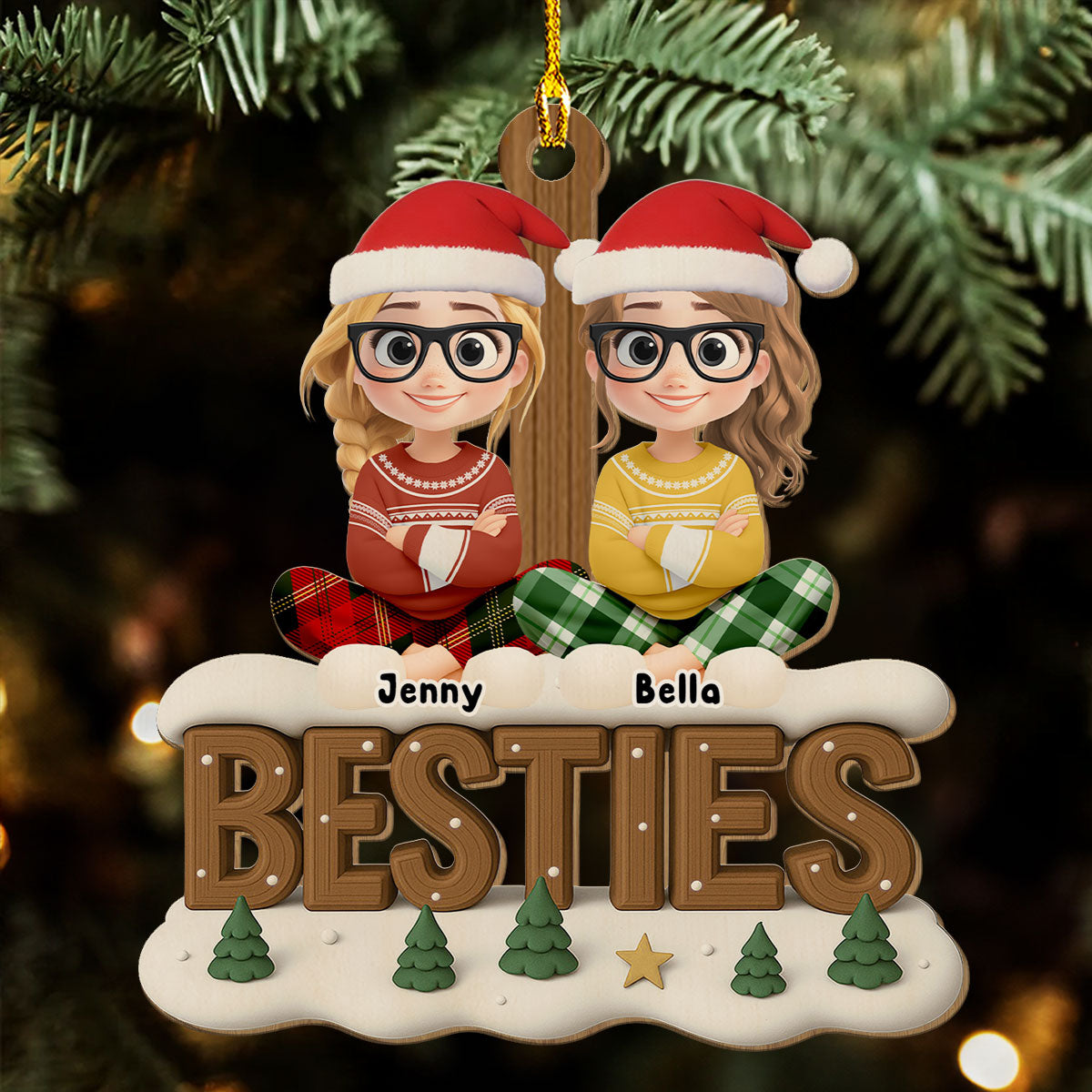 Besties This Year Onwards - Personalized Custom 3D Effect Wood Ornament
