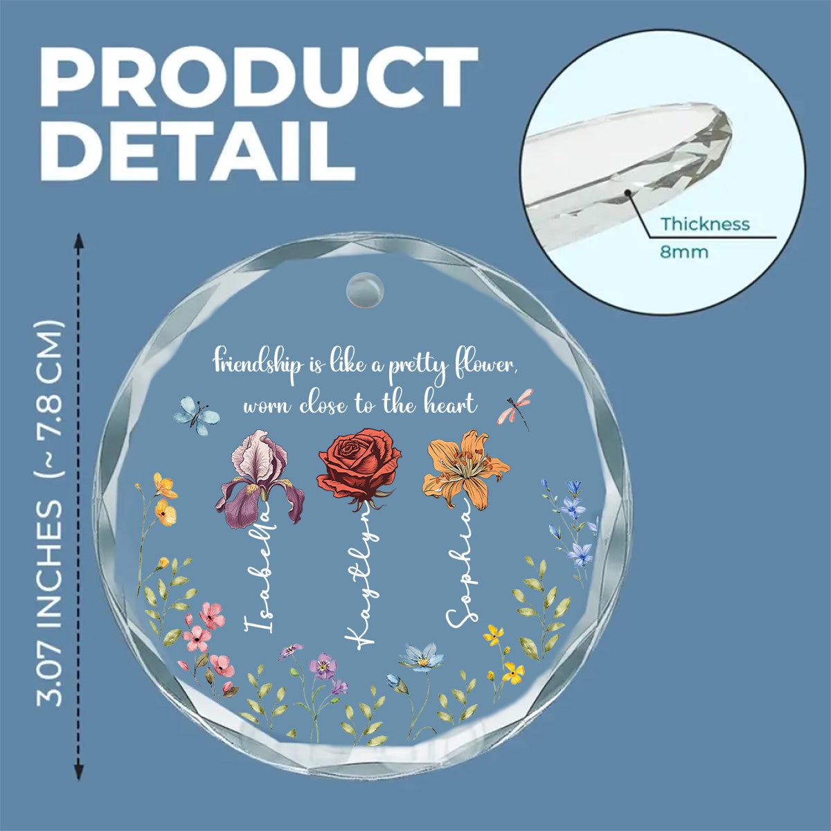 Friendship Blooms Where Hearts Connect - Personalized Custom Glass Ornament