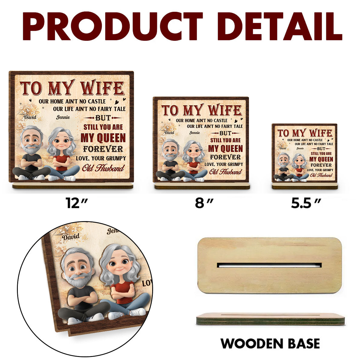 To My Queen - Personalized Custom 2-Layer Wood Plaque With Flat Base