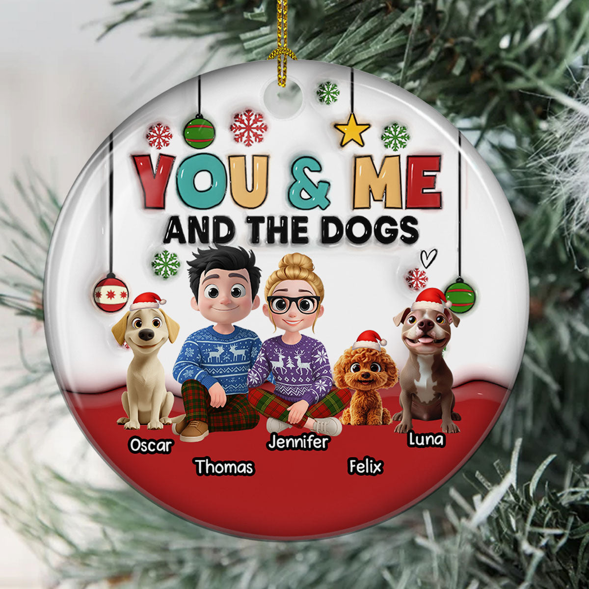 Our Holiday With Lovely Dog - Personalized Custom 3D Inflated Effect Ceramic Ornament