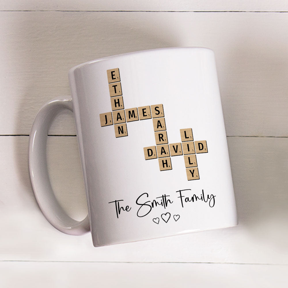 Family Crossword Puzzle Art - Personalized Custom Coffee Mug