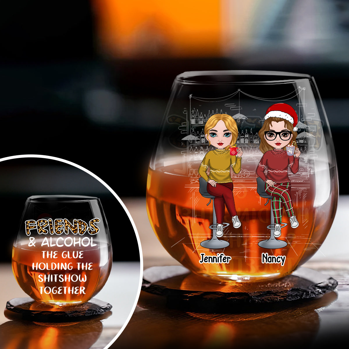Friends And Alcohol - Personalized Custom Wine Glass