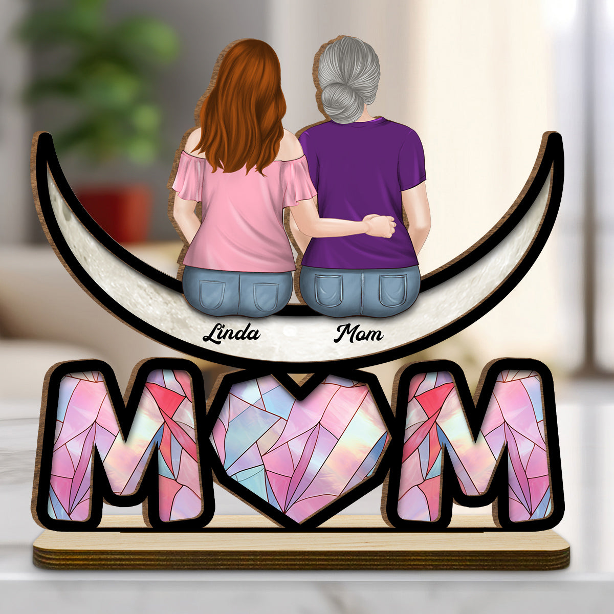 Love You To The Moon - Personalized Custom 2-Layer Wood Plaque With Flat Base