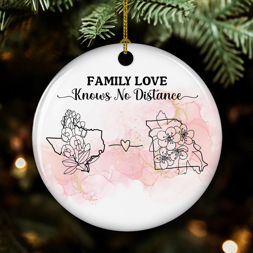 Family Love Knows No Distance Floral Version - Personalized Custom Circle Ceramic Ornament