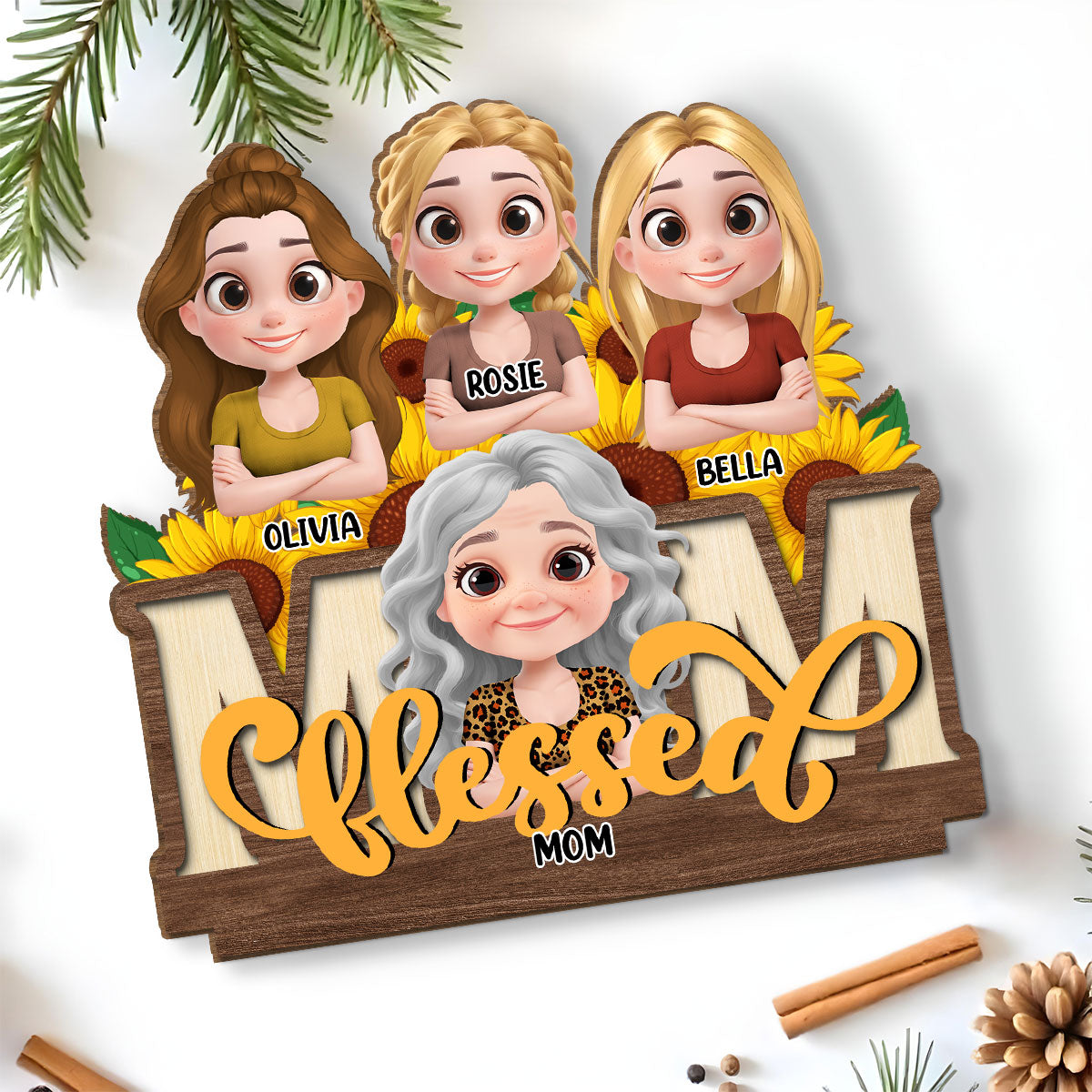 Blessed Mom - Personalized Custom 2-Layer Wood Plaque With Flat Base