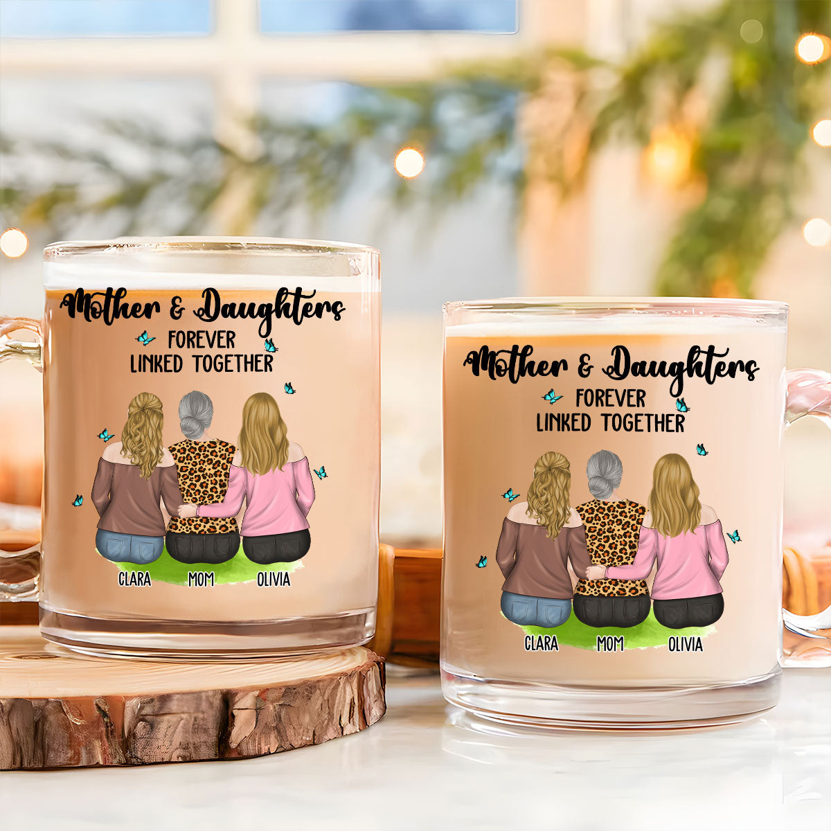 Mother And Daughter Connected By Love - Personalized Custom Glass Mug