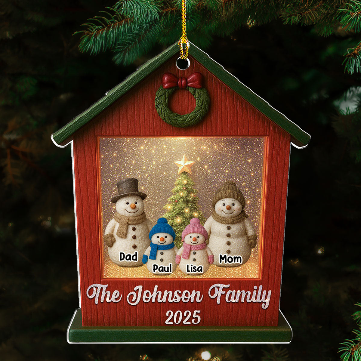 Family And Snow Home - Personalized Custom Acrylic Ornament