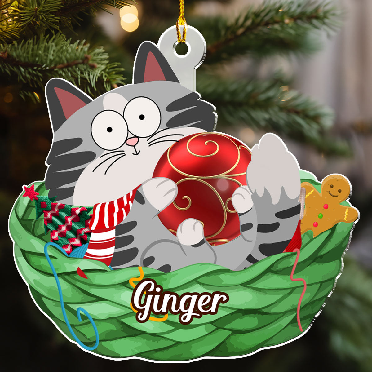 Lovely Swinging Cat Christmas - Personalized Custom Acrylic Ornament