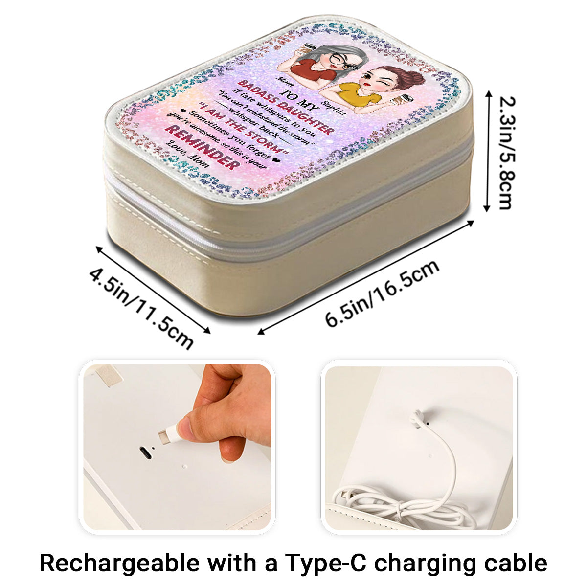 My Brave Granddaughter - Personalized Custom Jewelry Box With LED Mirror