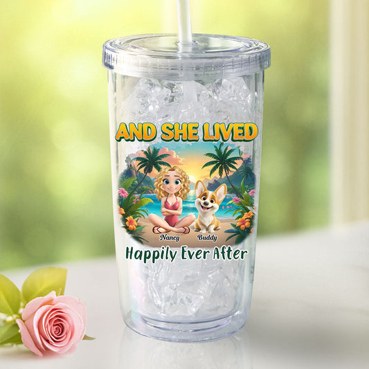She Lived Happily With Her Dog - Personalized Custom 14oz Plastic Tumbler