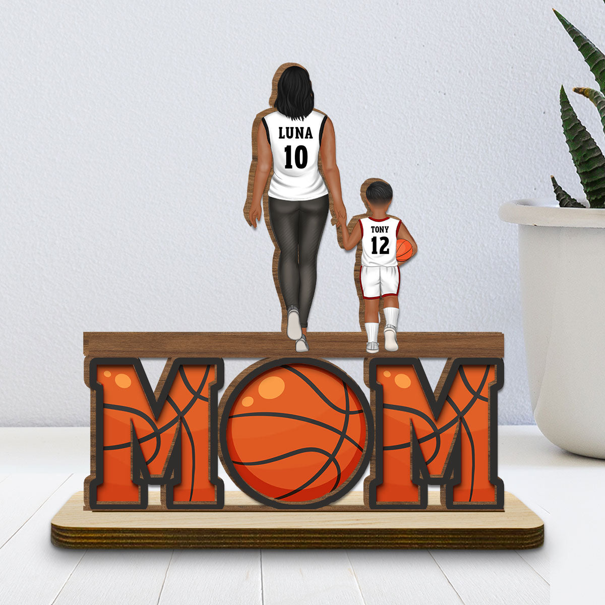 Basketball Mom - Personalized Custom 2-Layer Wood Plaque With Flat Base