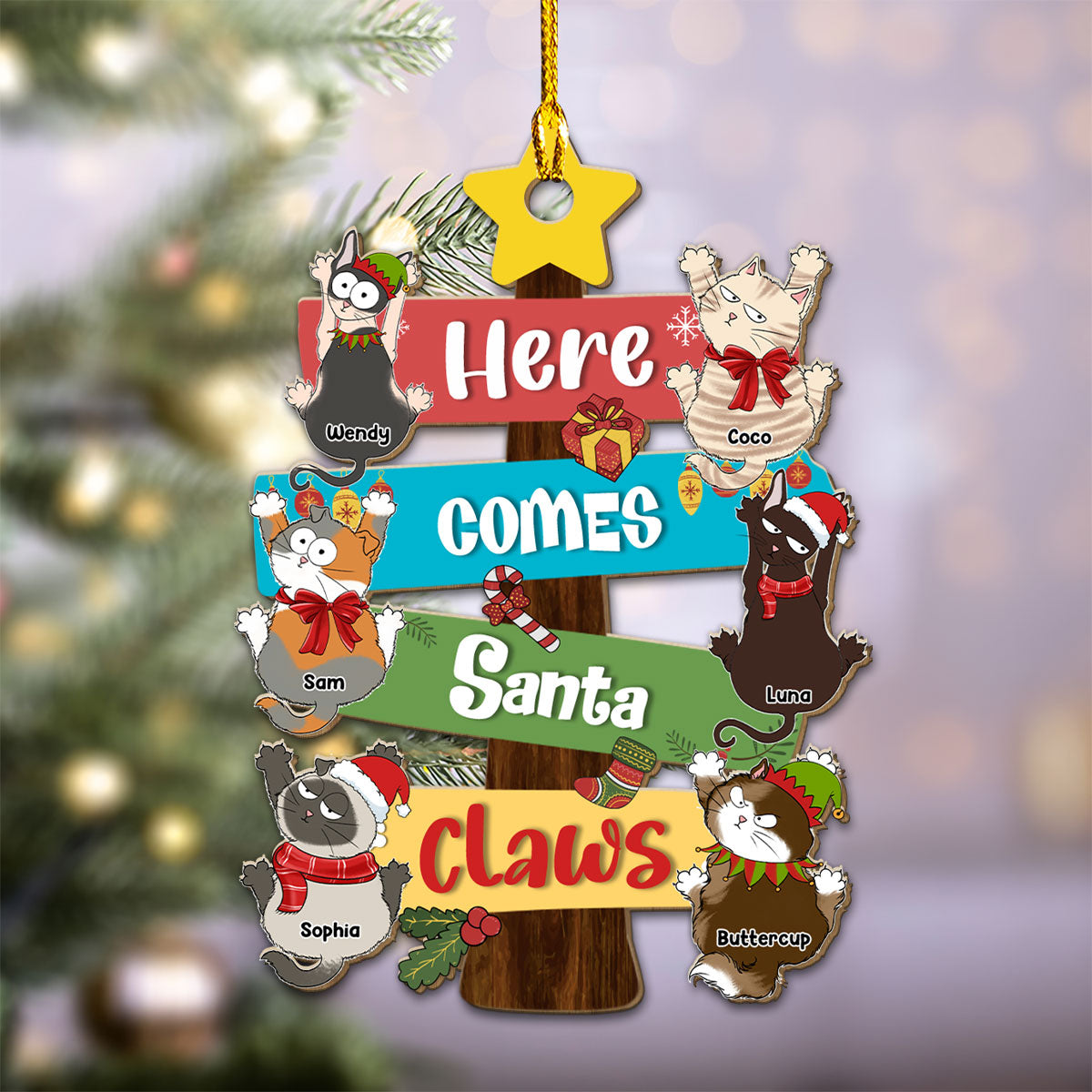 Here Comes Santa Paws - Personalized Custom Wood Ornament