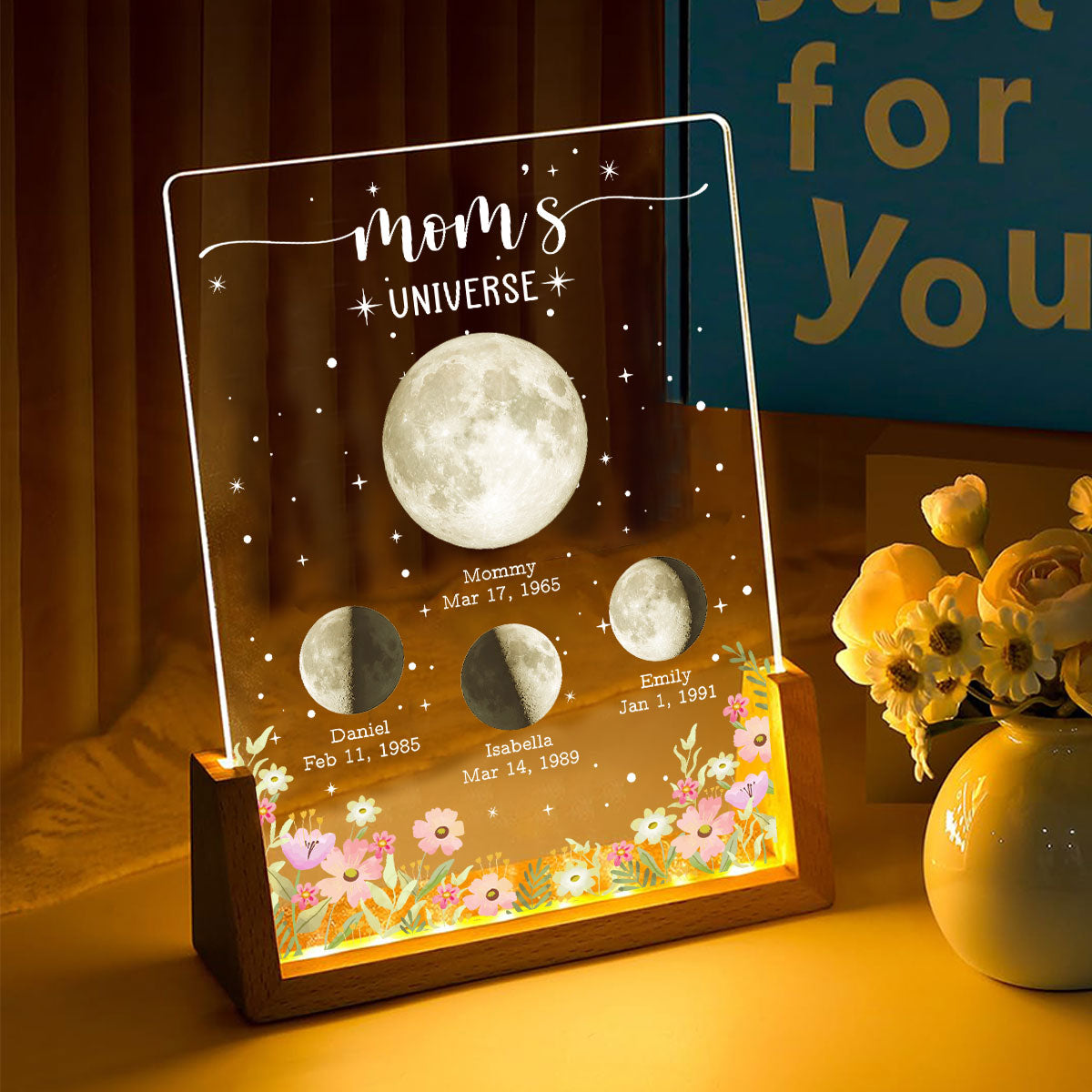 Momma Love Brighter Than Moon - Personalized Custom Plaque With Walnut Base