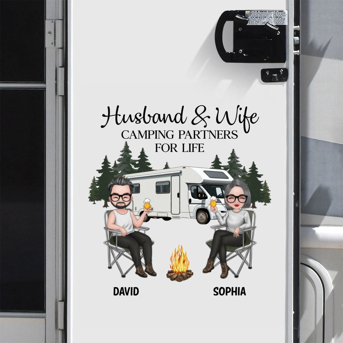 Husband And Wife Camping Partners For Life - Personalized Custom Decal