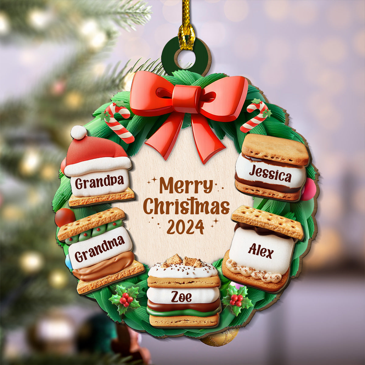 Smore Family Christmas Together - Personalized Custom Freeshape 2-Layered Wood Ornament