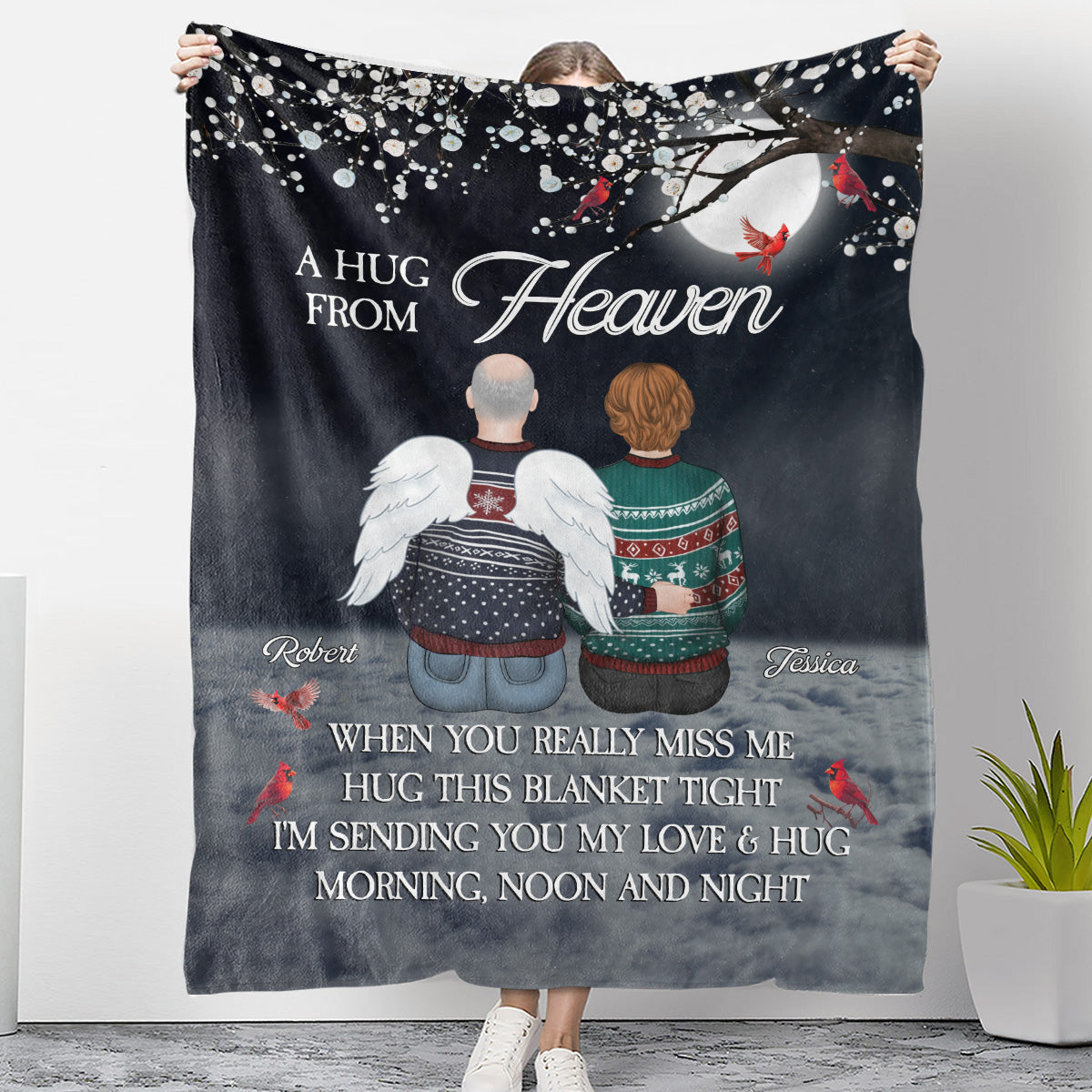 A Hug From Heaven Version 2 - Personalized Custom Fleece Blanket