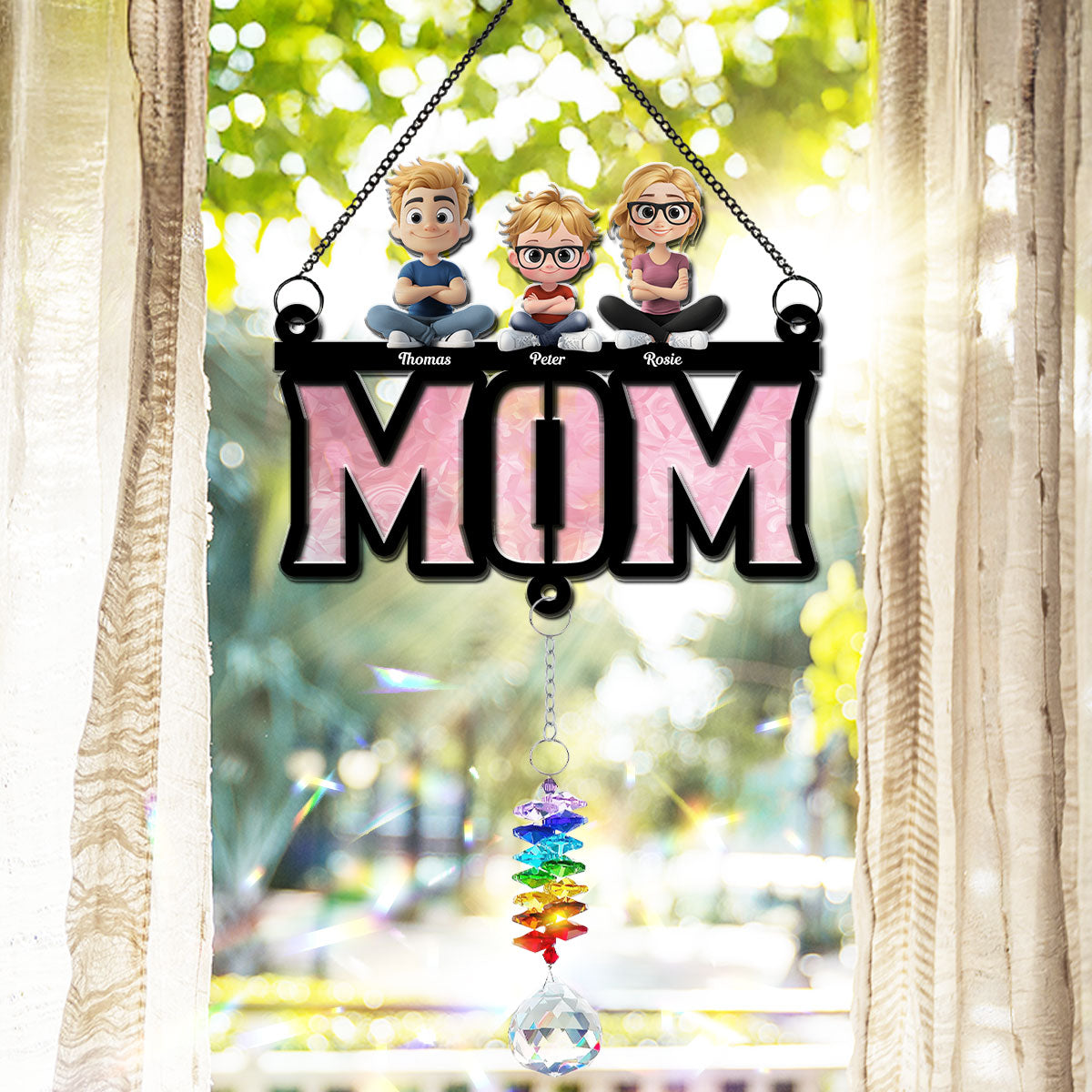Mother Is Our Sunshine - Personalized Custom Suncatcher With Crystal Rainbow Charm
