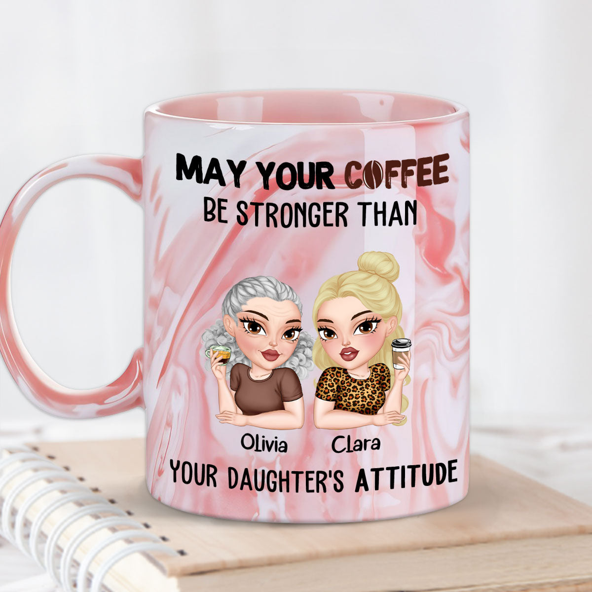 Coffee Fuels My Daily Survival - Personalized Custom Pink Marble Mug