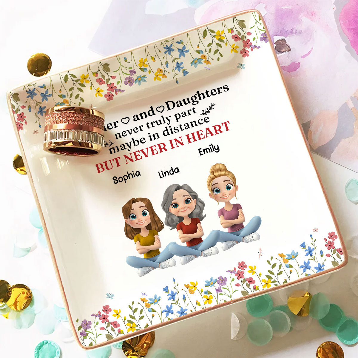 Mother And Daughter Never Truly Part - Personalized Custom Jewelry Dish