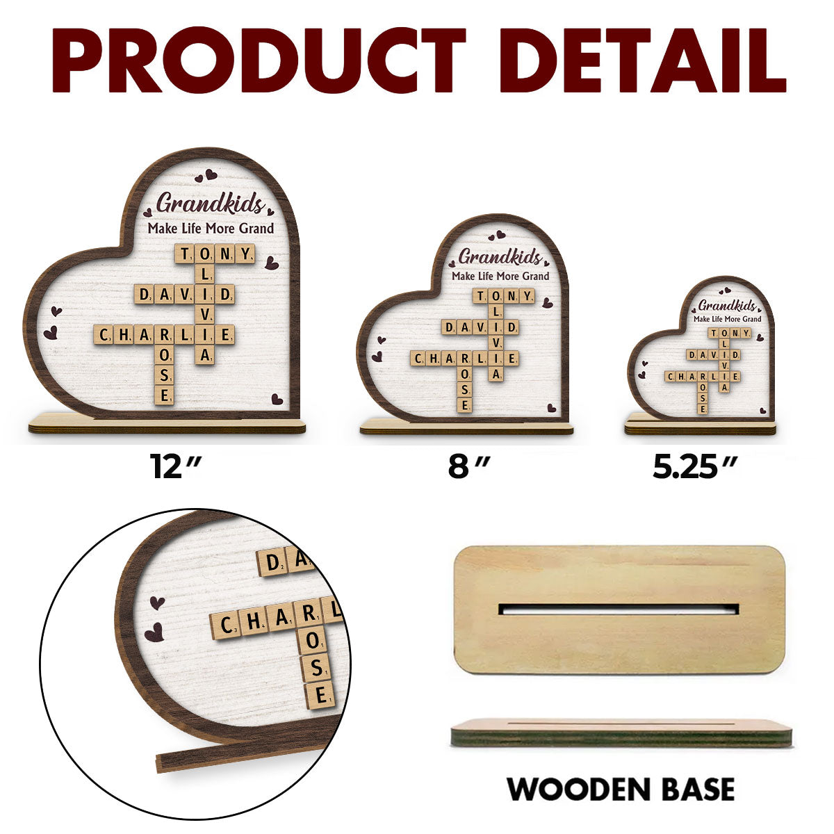 Grandkids Make Life Grand - Personalized Custom 2-Layer Wood Plaque With Flat Base