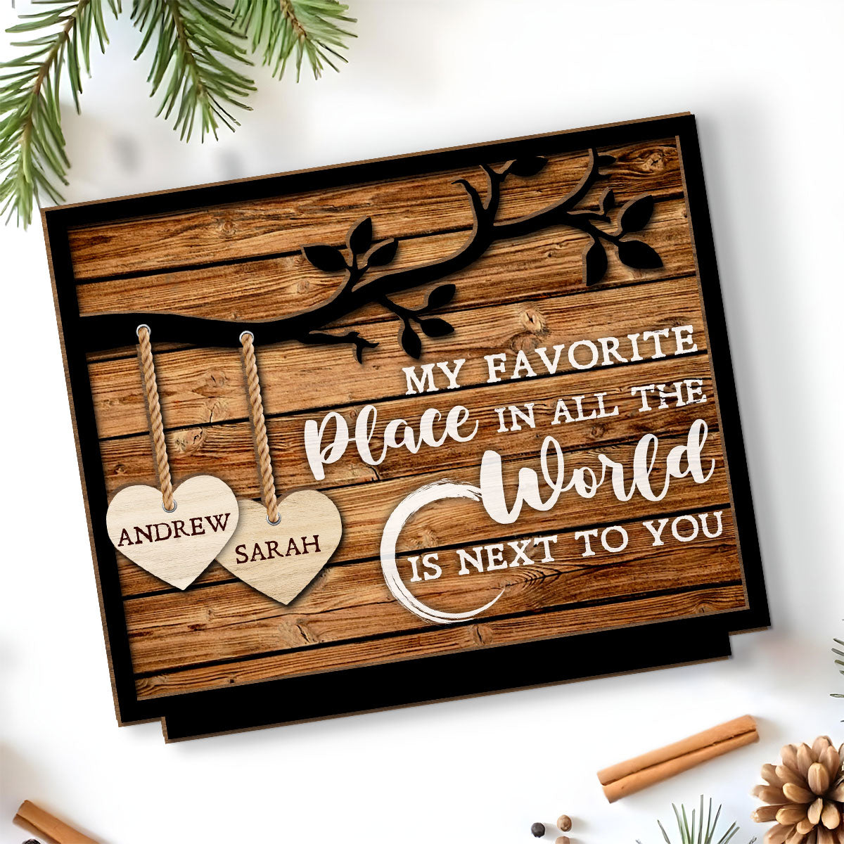 Tree Hearts - Personalized Custom 2-Layer Wood Plaque With Flat Base