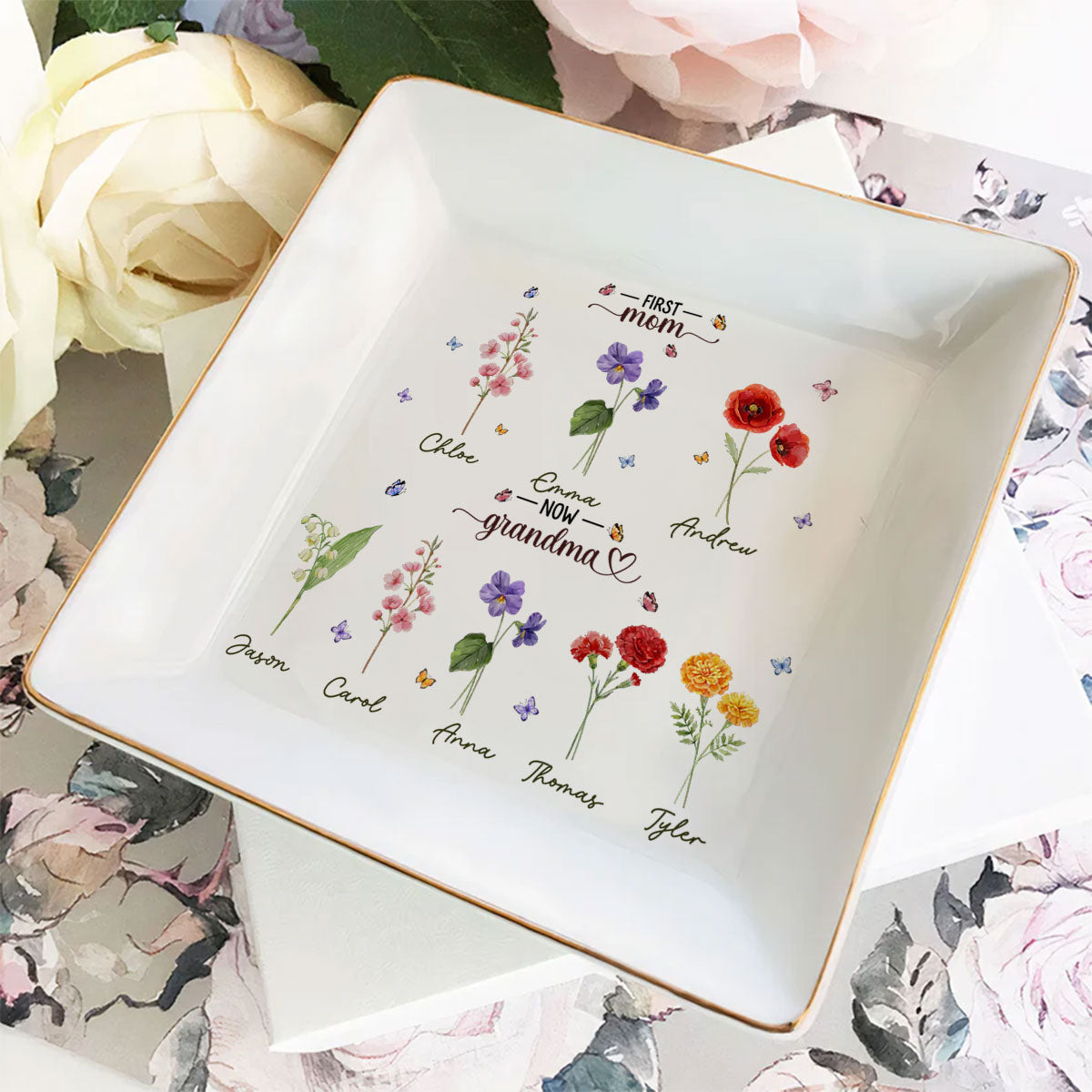 First Mom Now Grandma - Personalized Custom Jewelry Dish