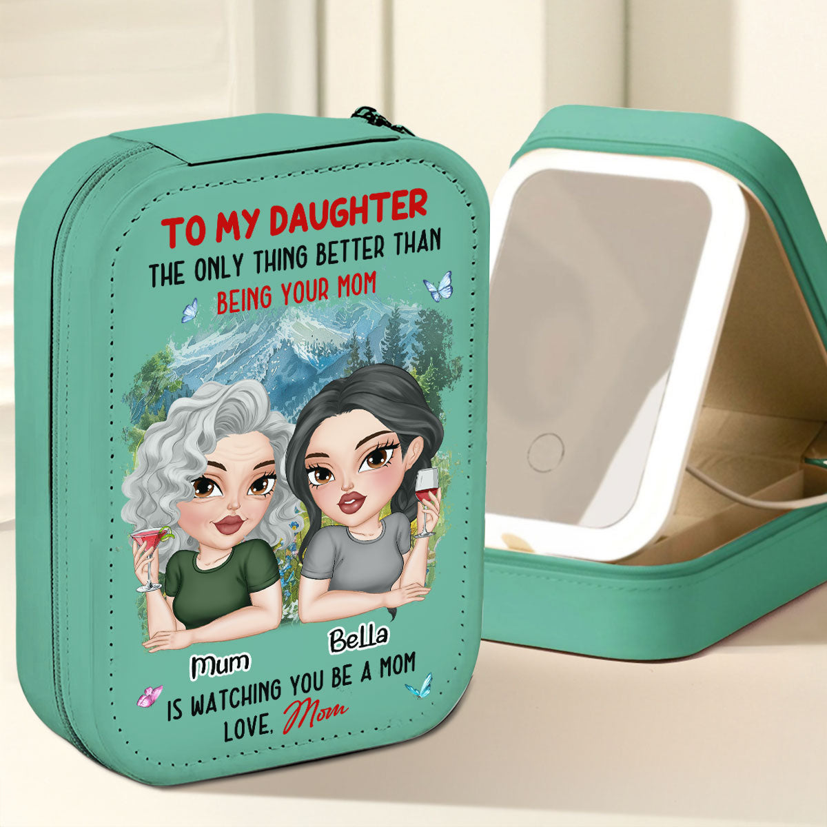 Watching You Be A Mom - Personalized Custom Jewelry Box With LED Mirror