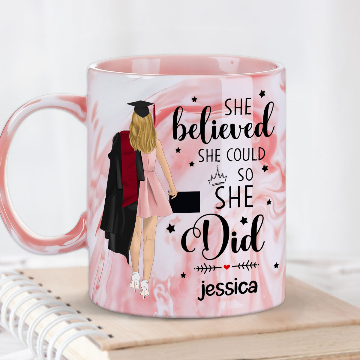 She Believed She Achieved- Personalized Custom Pink Marble Mug
