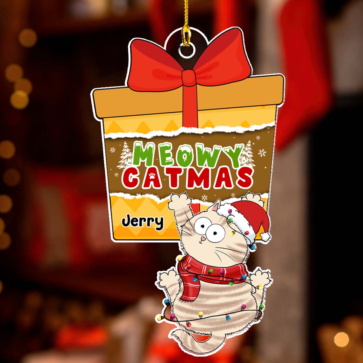 Scratching Cat Christmas - Personalized Custom Acrylic Ornament