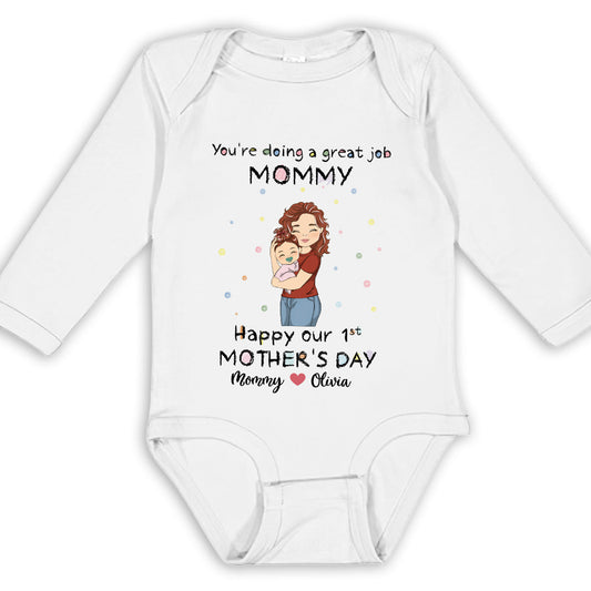 Mommy Doing A Great Job - Personalized Custom Long Sleeve Baby Onesie