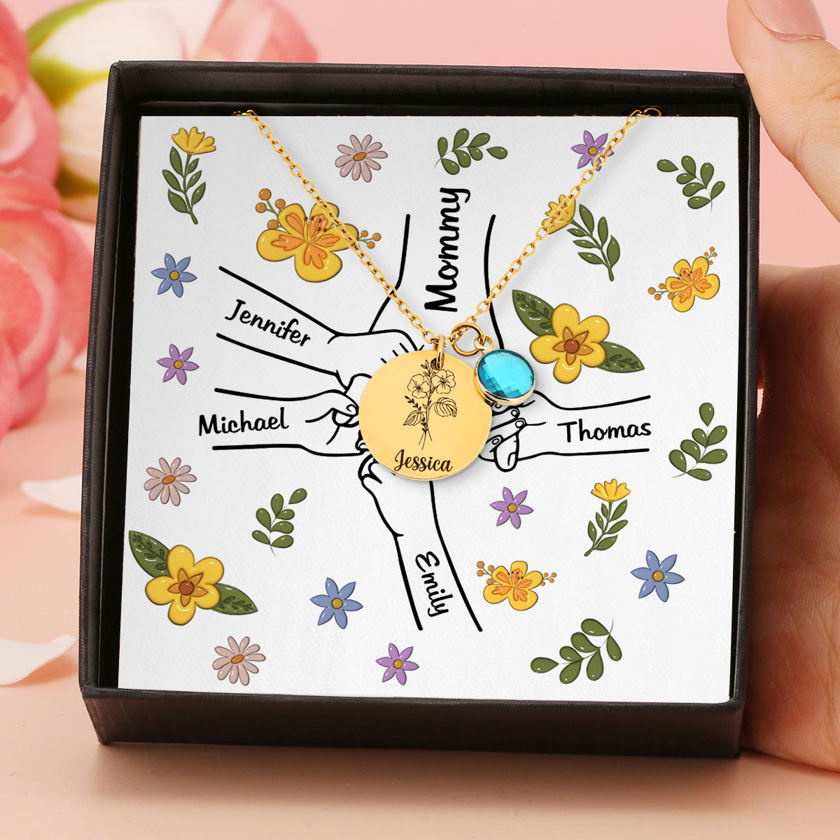 Hold My Hand - Personalized Custom Birthstone Necklace With Message Card