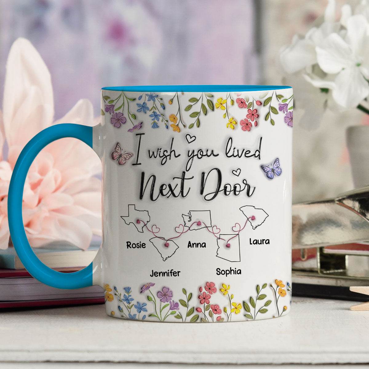 I Wish We Lived Closer Floral Version - Personalized Custom 3D Inflated Effect Accent Mug