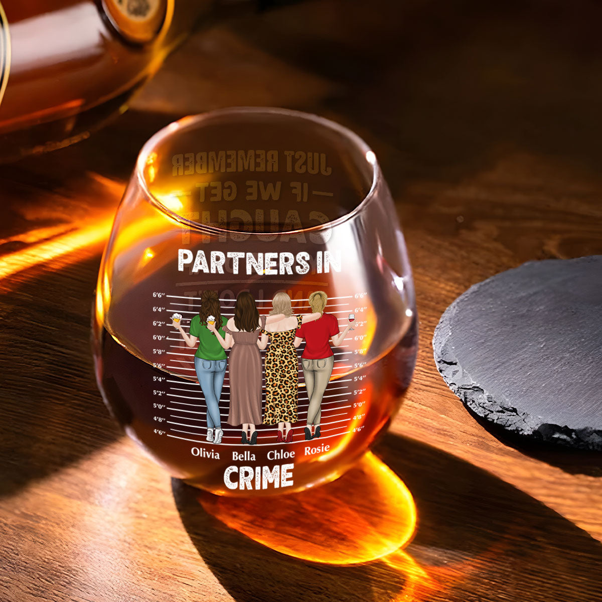 Bestie If We Get Caught Partners In Crime - Personalized Custom Wine Glass
