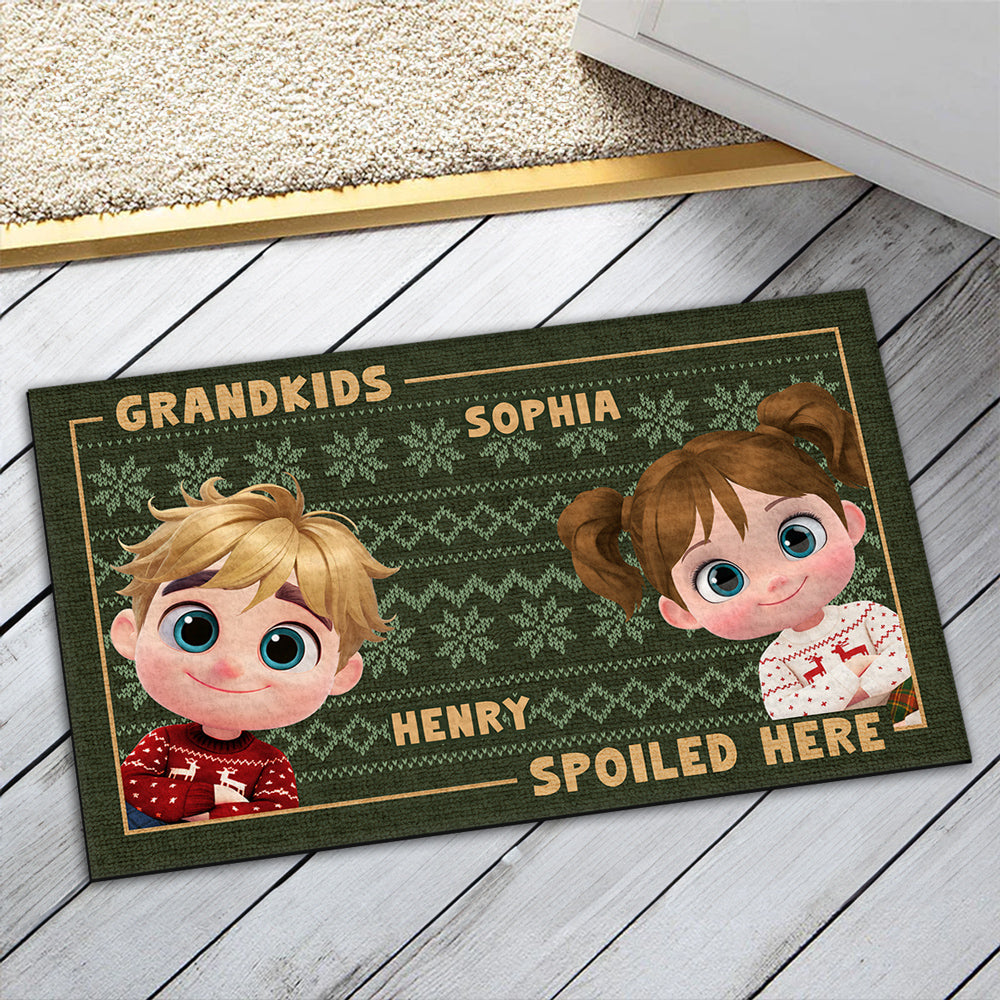 Grandkids Spoiled Here Merry Christmas  - Personalized Custom Doormat