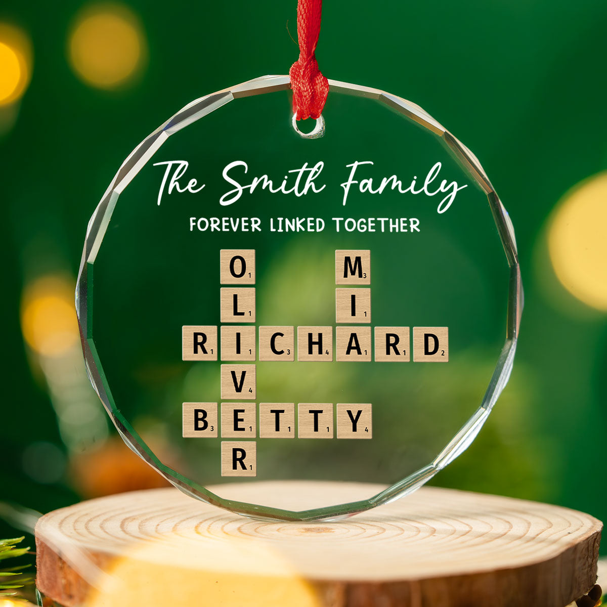 Family Hearts Forever Linked Together - Personalized Custom Glass Ornament