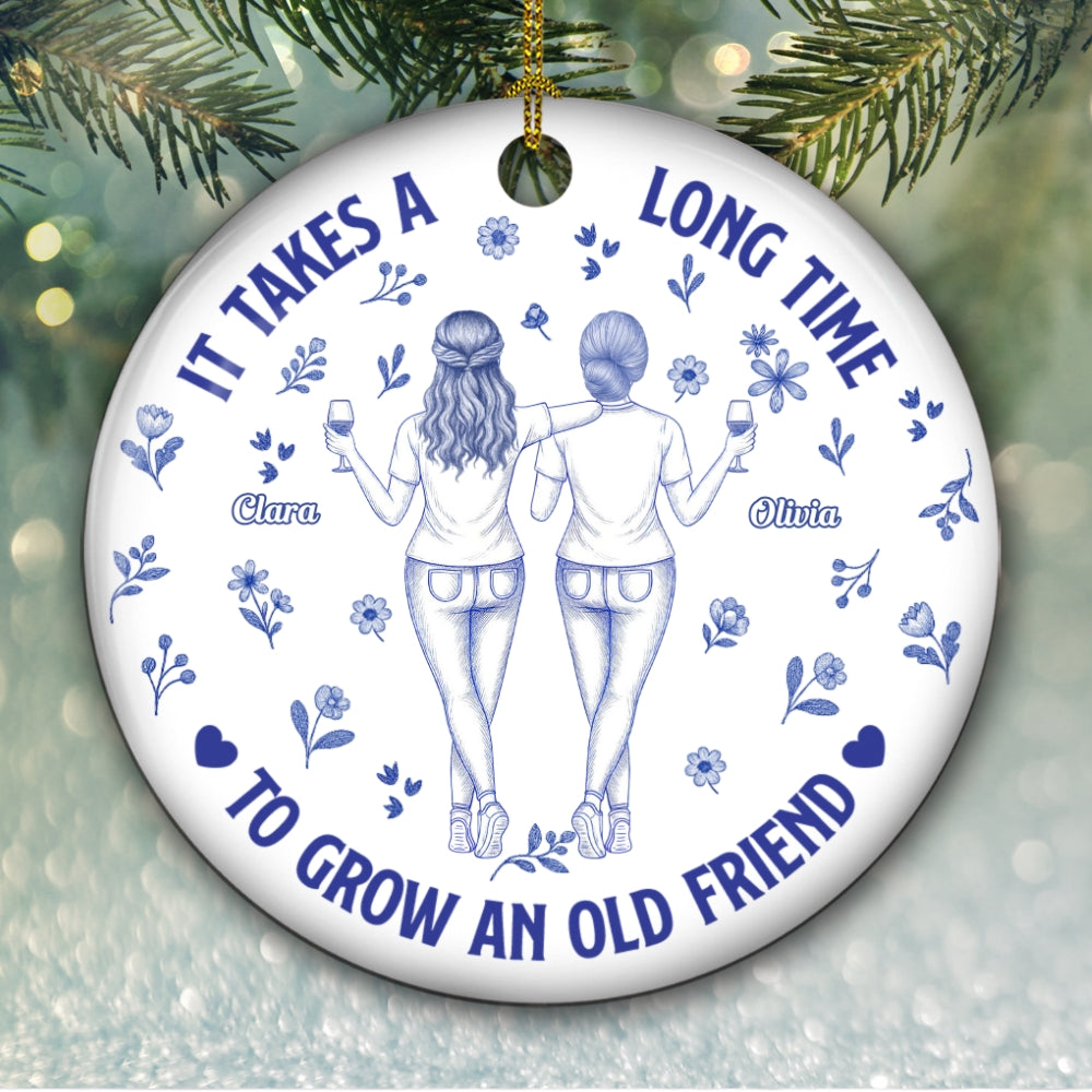 It Takes A Long Time Blue Toile - Personalized Custom Ceramic Ornament