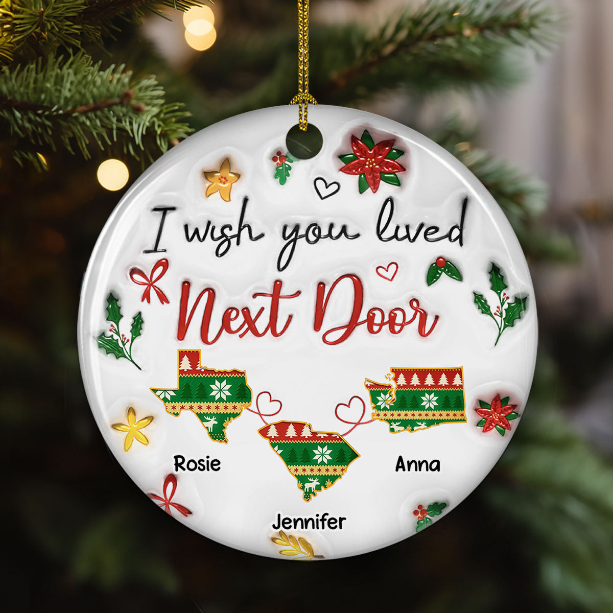 I Wish You Lived Here - Personalized Custom 3D Inflated Effect Ceramic Ornament