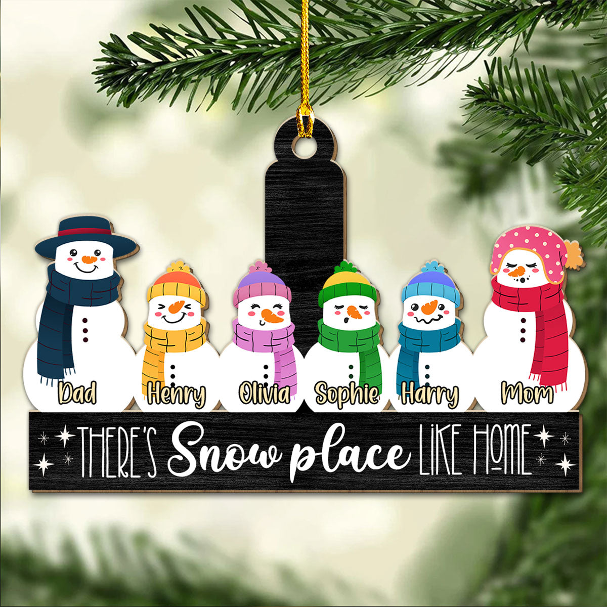 Snowman Family - Personalized Custom Wood Ornament