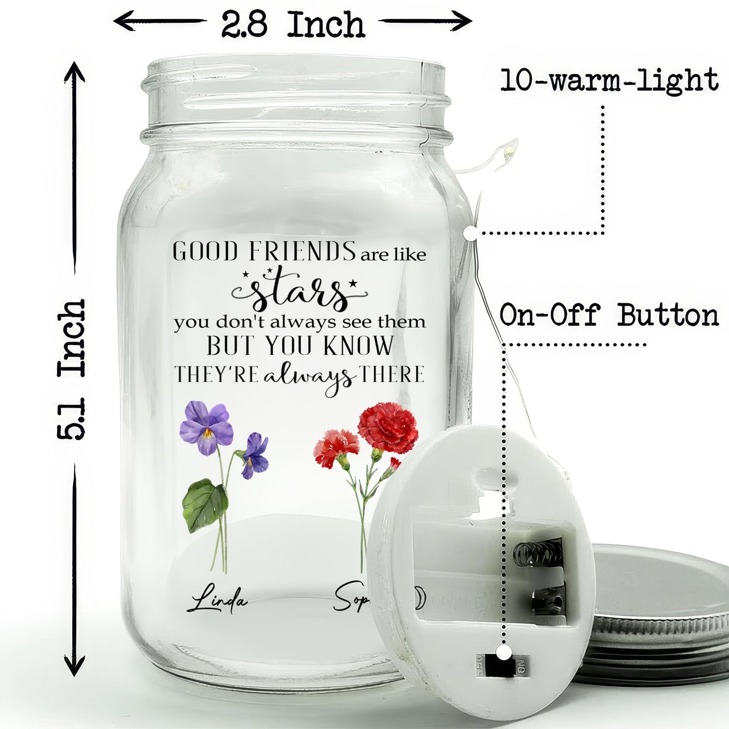 Friends Like Stars - Personalized Custom Mason Jar Light