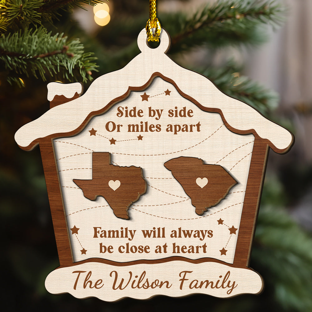Side By Side Or Miles Apart - Personalized Custom Freeshape 2-Layered Wood Ornament