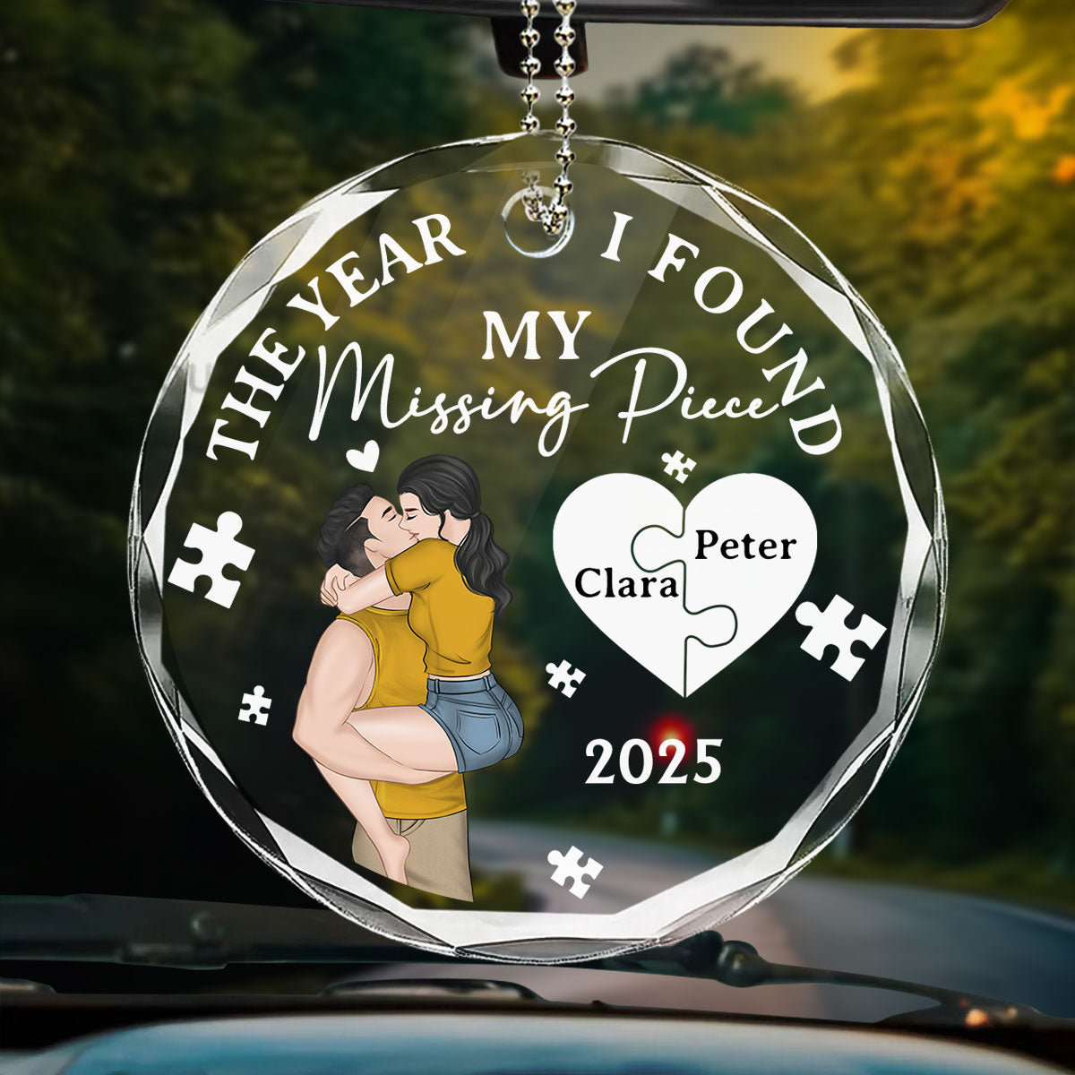 The Year I Found My Missing Piece Kissing - Personalized Custom Glass Car Ornament
