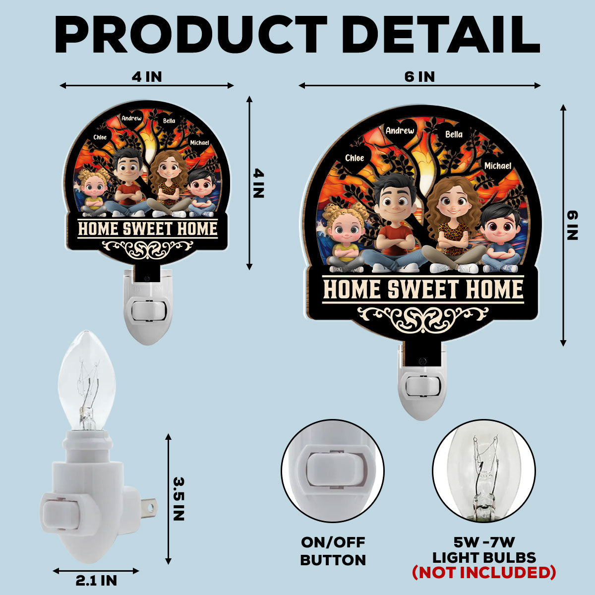 Home Sweet Home Family - Personalized Custom Wood And Acrylic Night Light