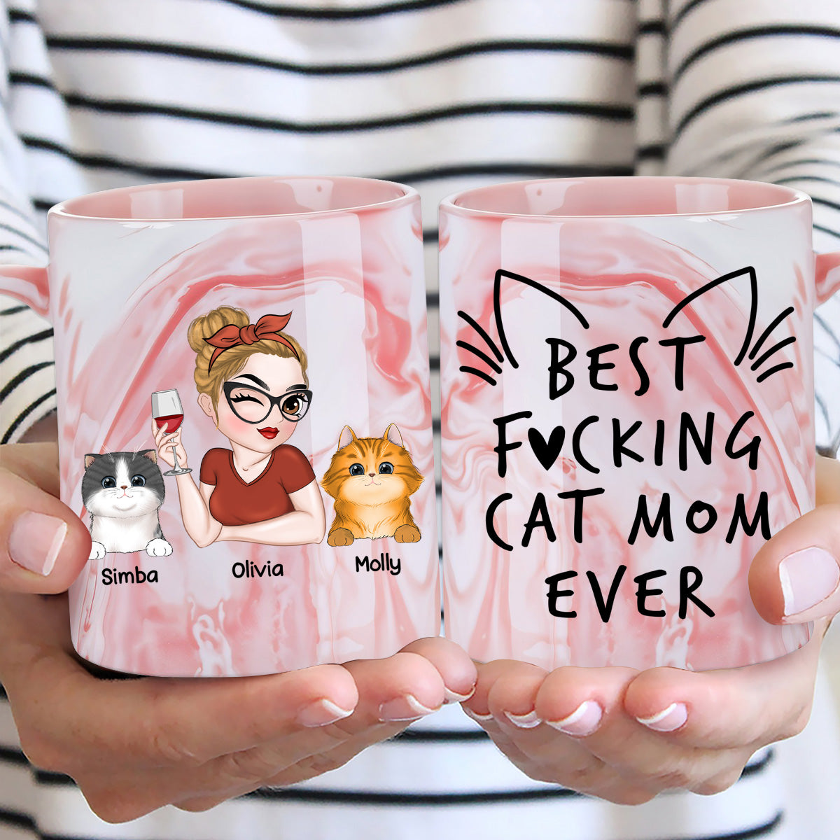 Best Cat Mom Ever - Personalized Custom Pink Marble Mug