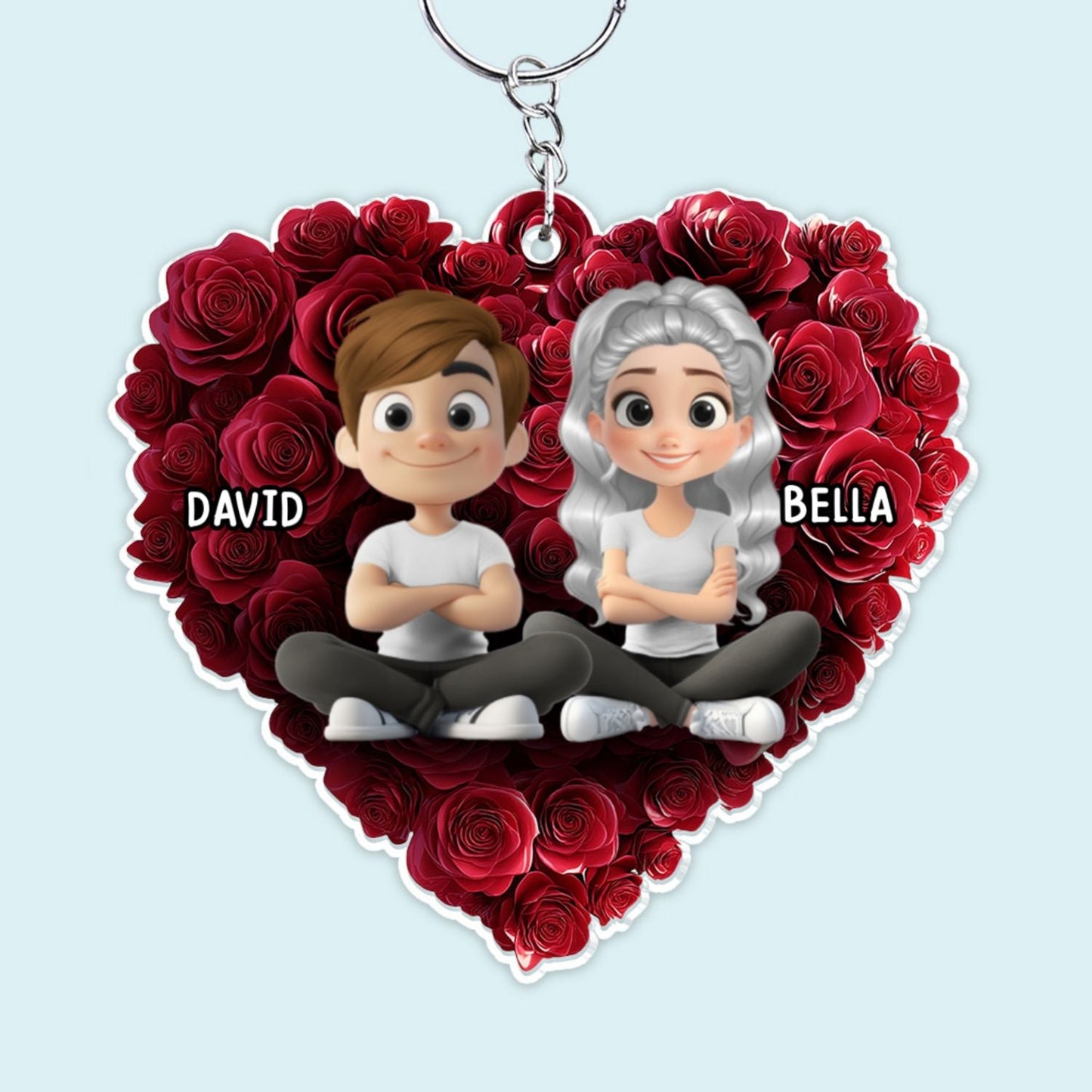 Rose Heart Couple - Personalized Custom Acrylic Keychain