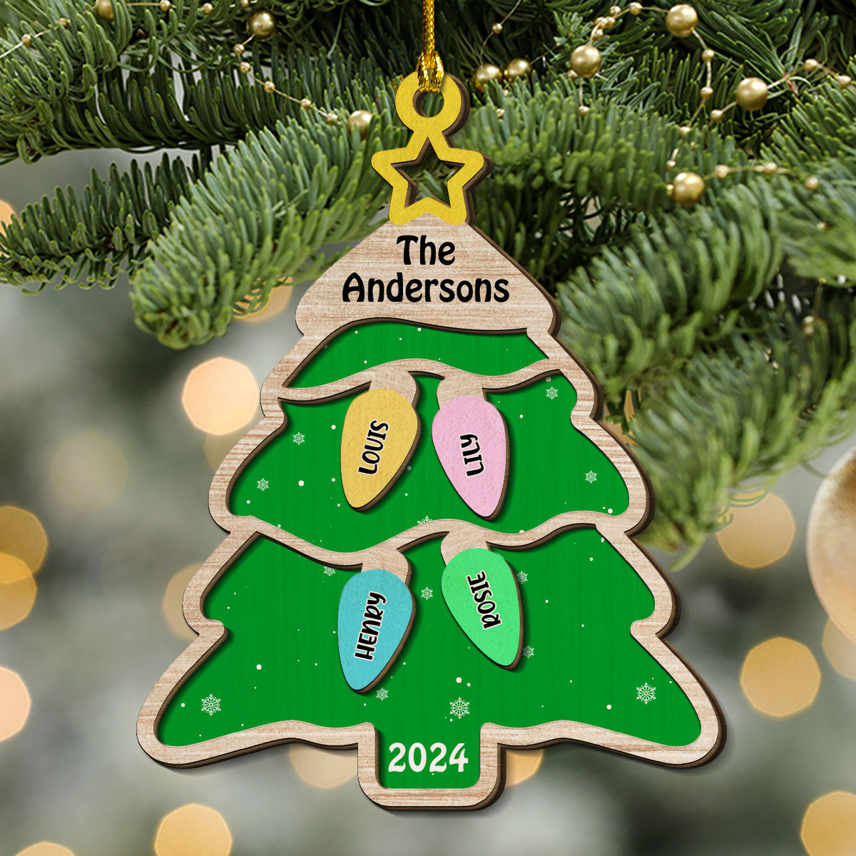 The Cutest Family Christmas Tree - Personalized Custom 2-Layered Wood Ornament